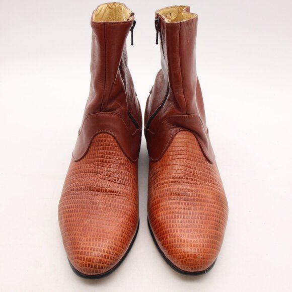 El Besserro Comfort Women's Mex 25.5 Western Ankle Boots Genuine Brown Leather - Picture 2 of 9